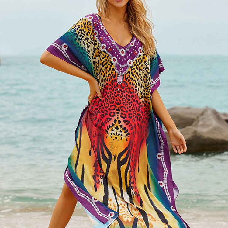 Plus Size Kaftan Beach Tunic Women Summer Beachwear Swimsuit Cover Up 990