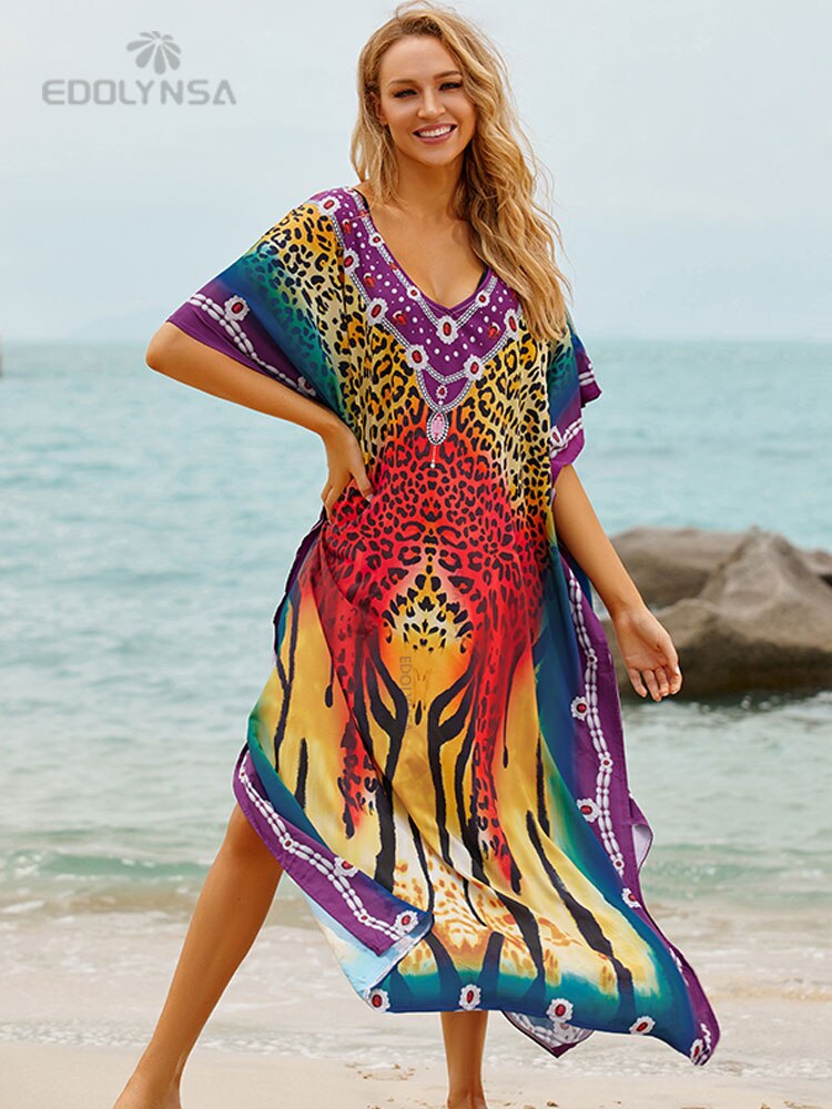 Plus Size Kaftan Beach Tunic Women Summer Beachwear Swimsuit Cover Up 990