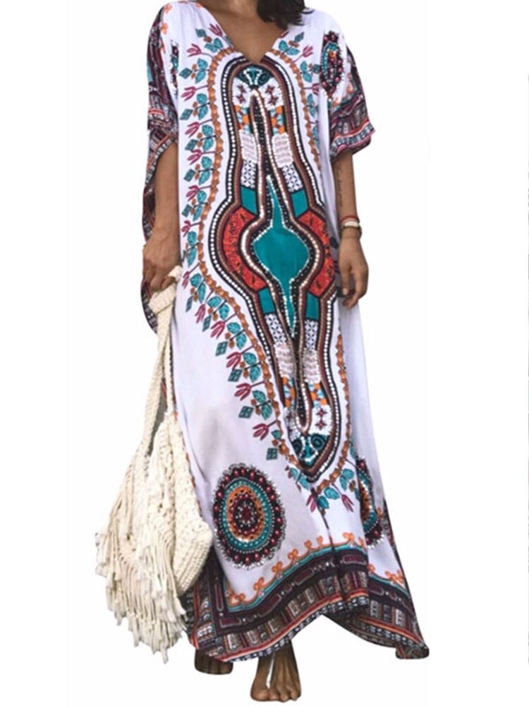 Plus Size Kaftan Beach Tunic Women Summer Beachwear Swimsuit Cover Up 288