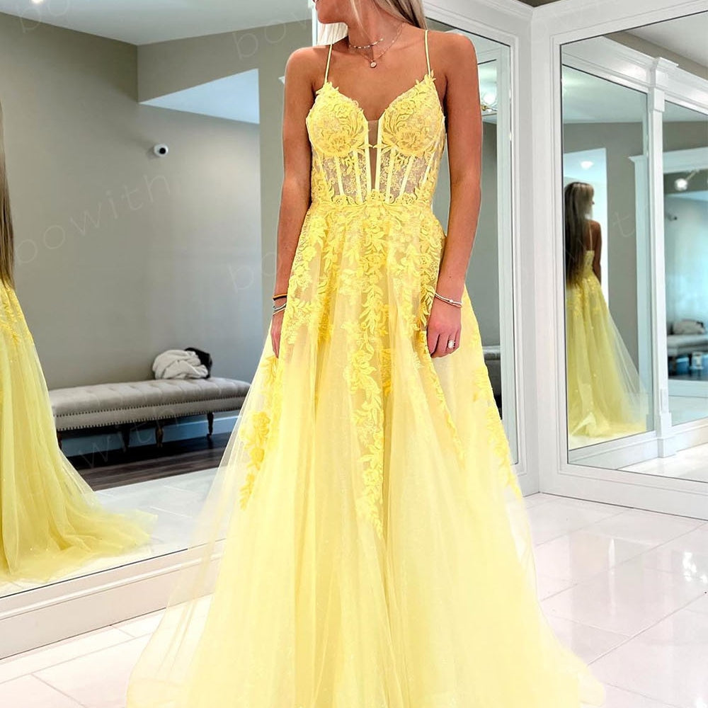 Bowith Applique Prom Dresses Long Graduation Dresses for Women Lace Up Evening Gown vestidos de cóctel Same as Picture