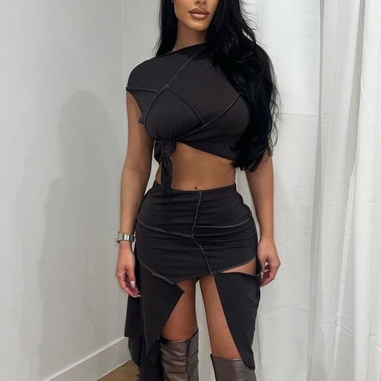 Two Piece Set Women Ripped Grunge Outfits Sexy Sleeveless Slim Crop Top+High Waist Cut Out Midi Skirts 2024 Spring Fall Y2K Suit