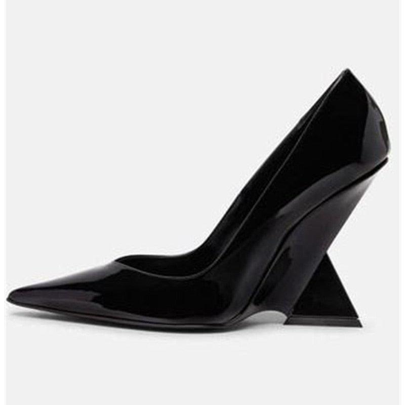 Summer New High Heels Thick Sole Thick Heel Lacquer Leather Shallow Mouth Pointed Fashion Sexy Women's Oversized Shoes