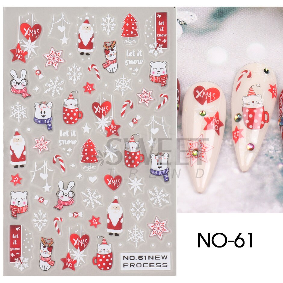 Snow Bird Winter Autumn Nail Art Stickers Maple Leaf Cotton Flower Fall Design Line Adhesive Sliders Manicure Decoration JINO-48 NO-61