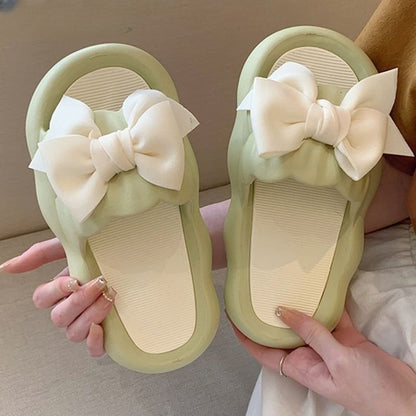 Slipper Women Men Summer Thick Bow Tie Slippers Women Indoor Home Sandals Couples Bathroom Slides Non-slip Soft House Slippers
