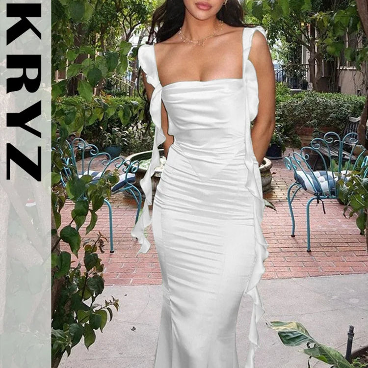 Ladies Summer Ruffle Y2K Clothes Sleeveless Backless Bandage Bodycon Maxi Dresses For Women Fashion Birthday Party Club Wear