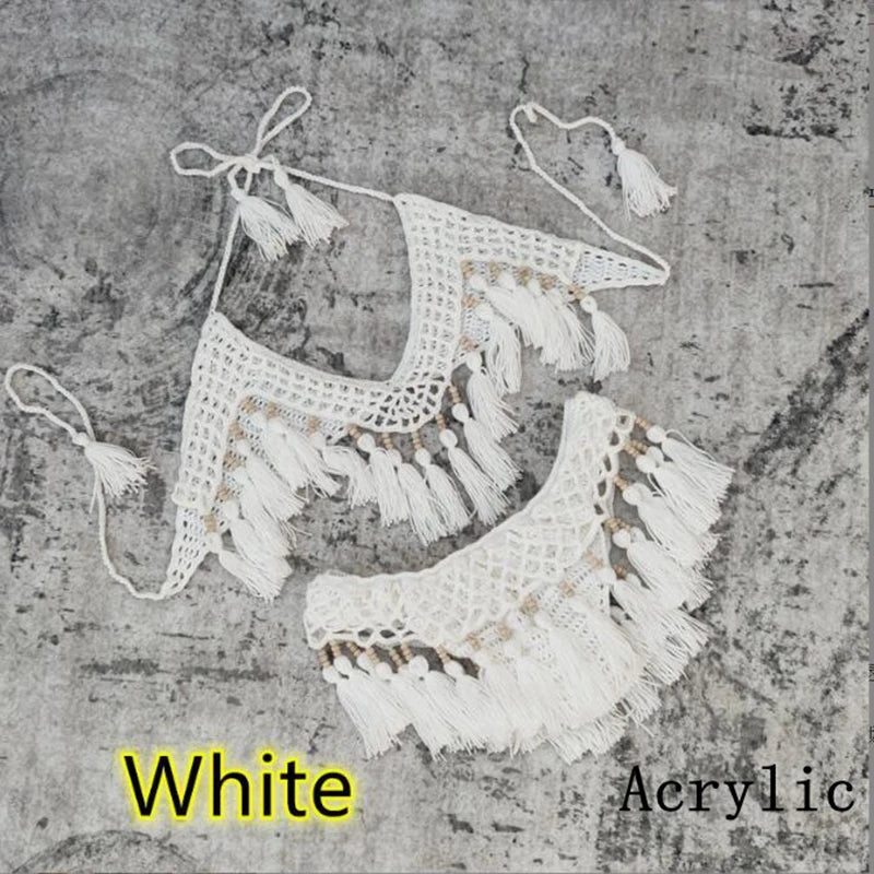 Sexy Crochet Bikinis Set Women Handmade Beading Tassel Knitting Bathing Suit Swimsuit 2021 New Micro Swimwear Summer Beachwear