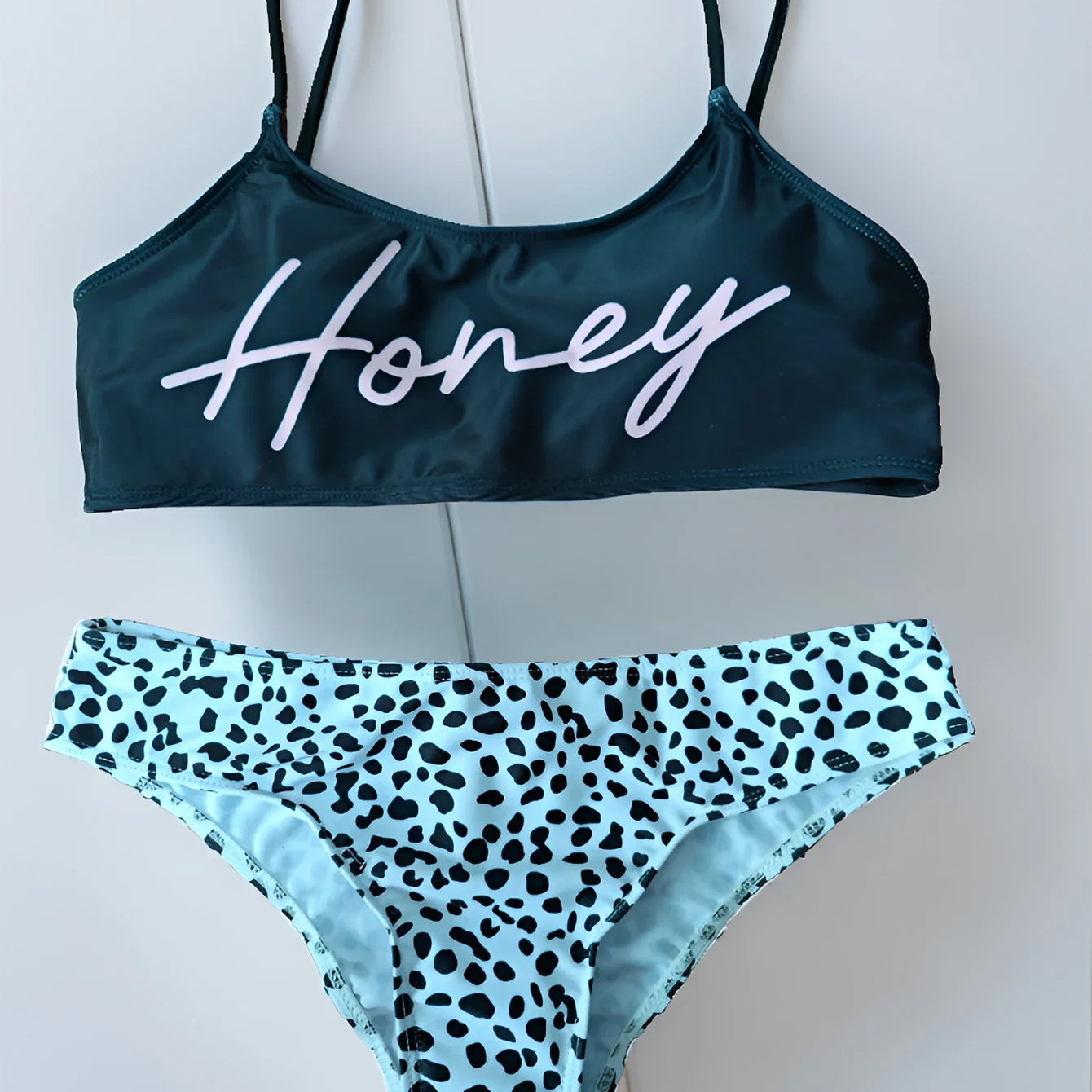 Women Swimwear Bandeau Bandage Bikini Set with honey print Push Up Backless Biquinis Vintage Hawaii Beach Wear Solid Swimsuit