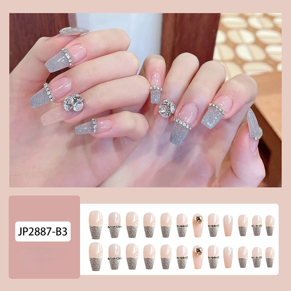 Sea Wave Carp Japanese Style Doodle False Nails Detachable Nude Pink Long Coffin Fake Nails with Glue Full Cover Press on Nails MT578JP2887B3
