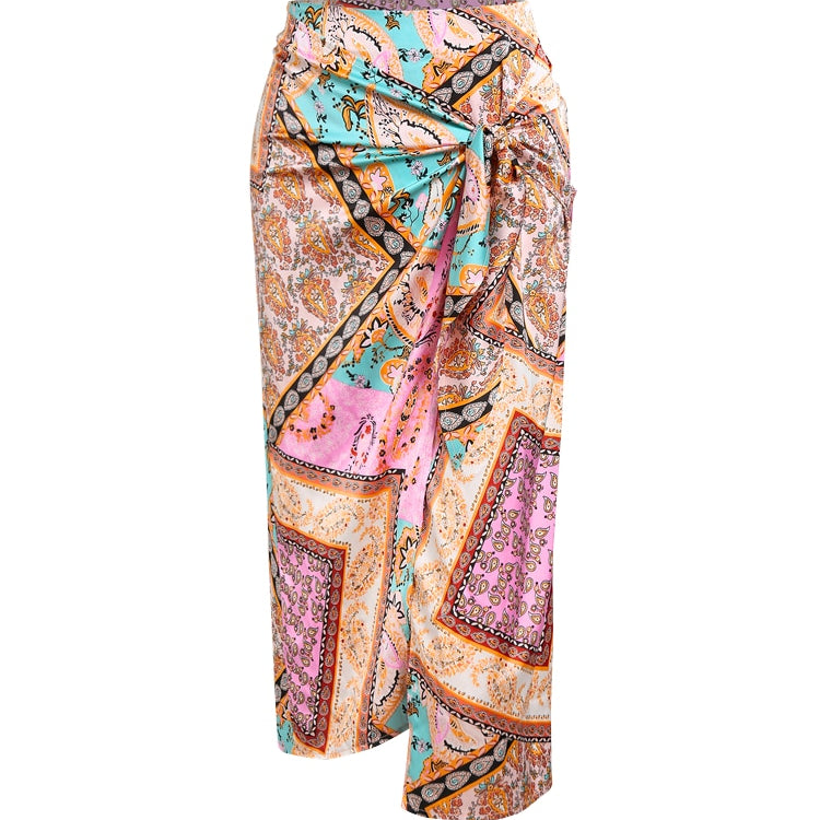ZAFUL Бандана с принтом пейсли, галстук-миди, юбка в стиле саронга на молнии для женщин, повседневный отдых ZF495489601