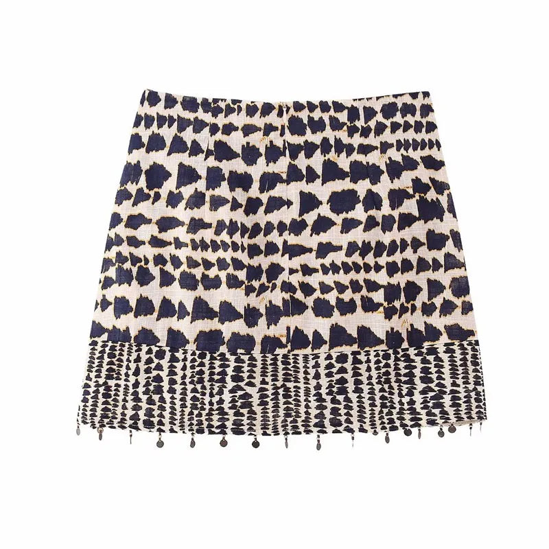 Skirts For Women Vintage Print Wrap Mini Skirt Female Clothing Korean Fashion Irregular Tassel Short Skirts Summer