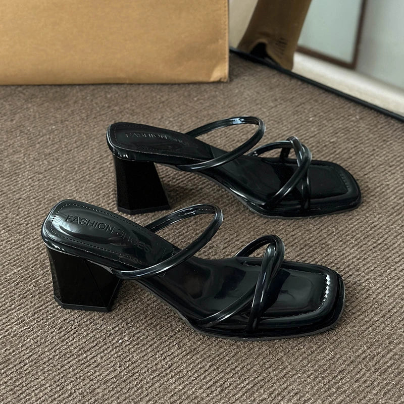 Woman Summer Sandals Open Toe Sandal Dress Shoes Women’s High Heels Sandals Square Heeled Pumps Ladies Shoes