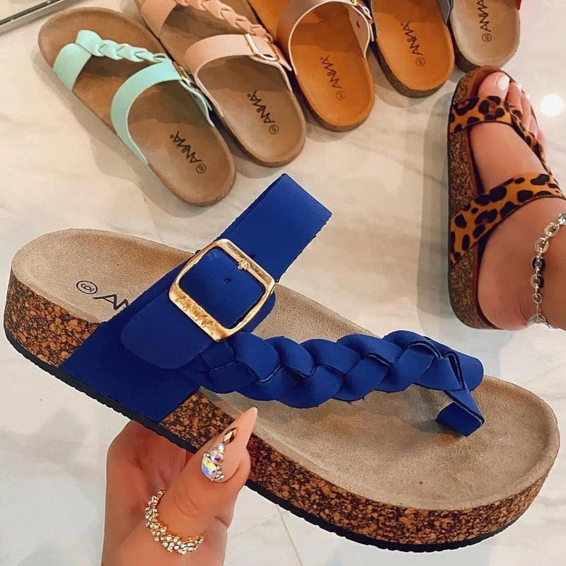 Women Sandals Flats Fashion Plait Leopard Summer Shoes Women Slippers Wear-Resistant Beach Ladies Sandals Female Shoes