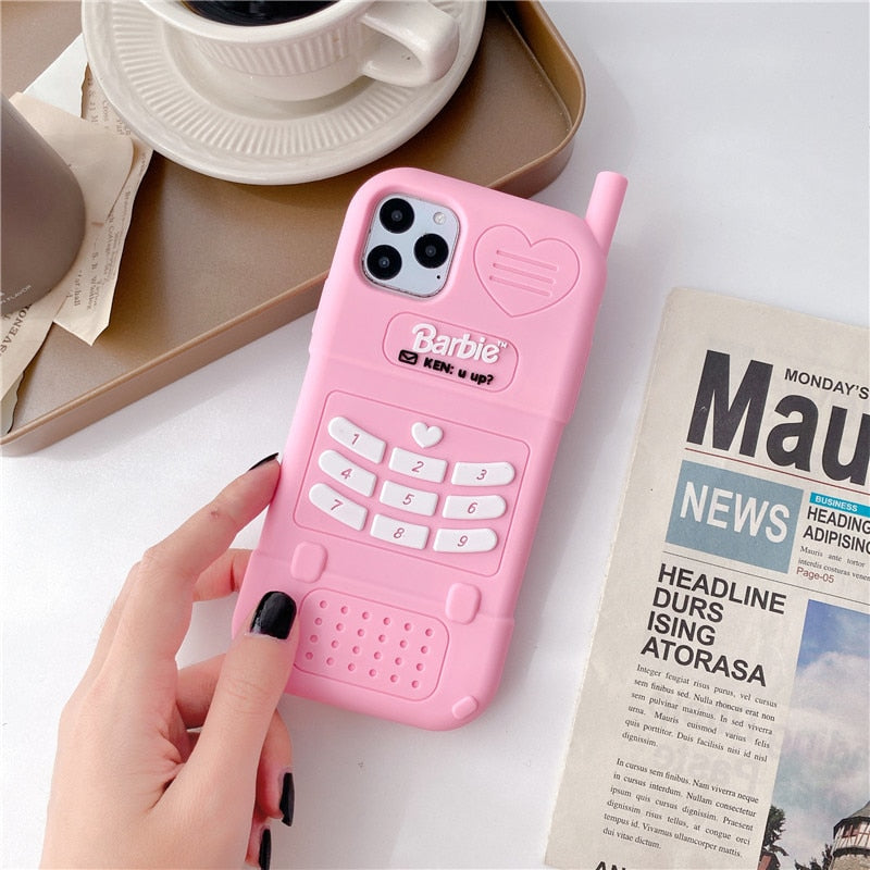 Rosa Silikon Barbie Smartphone Hülle Y2K Mädchen Iphone 1213Promax Halter Mode Weiblich 3D Handyhüllen Schale Schutzhülle Geschenk 