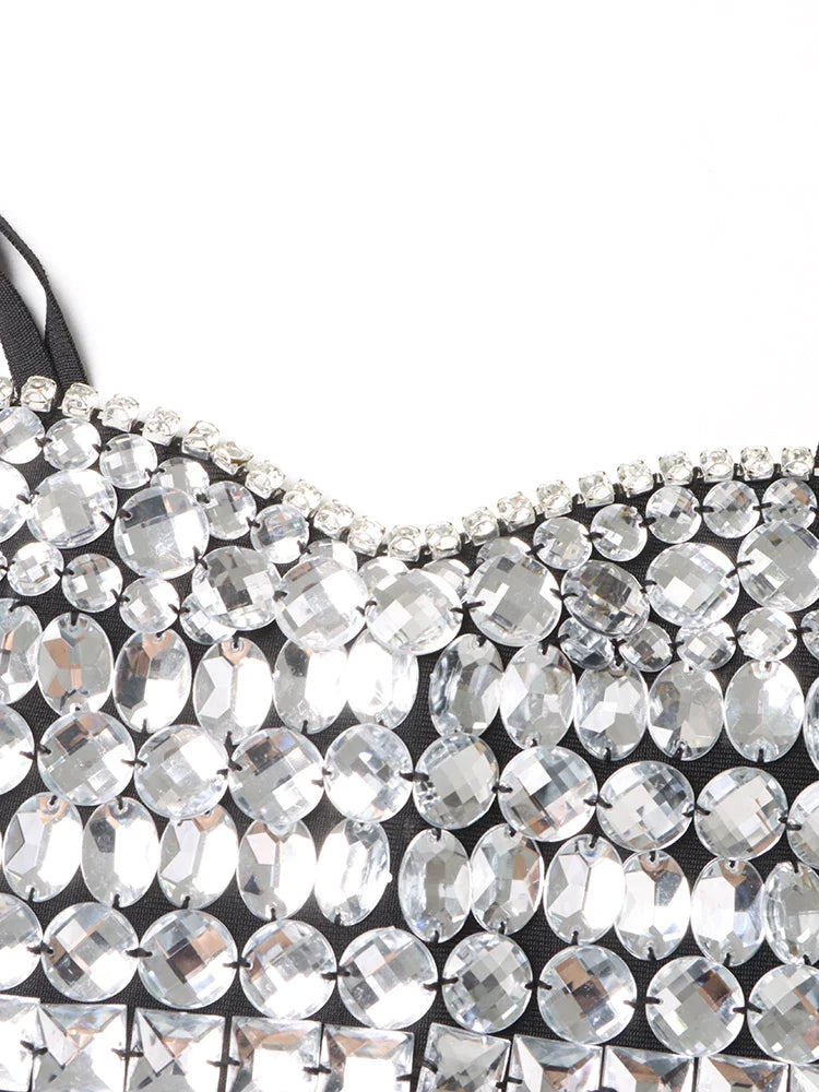 Patchwork Embroidered Flares Dresses For Women Square Collar Sleeveless High Waist Slim Sexy Summer Dress Female