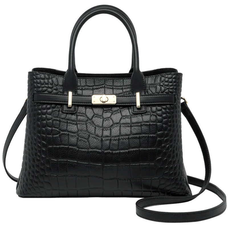 Leather Women's Handbags Black Color New Tote Bag Skin COW Ladies Purses Winter Black