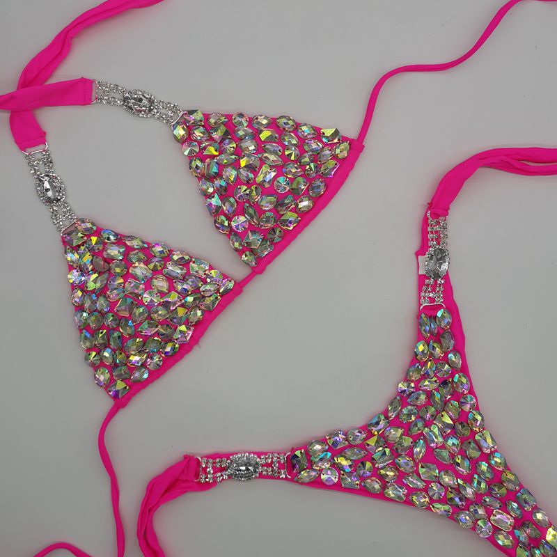 Sexy Push Up Triangle Bikini Luxury Crystal Diamond Women's Swimsuit Straps Lace-Up Rhinestone Swimwear