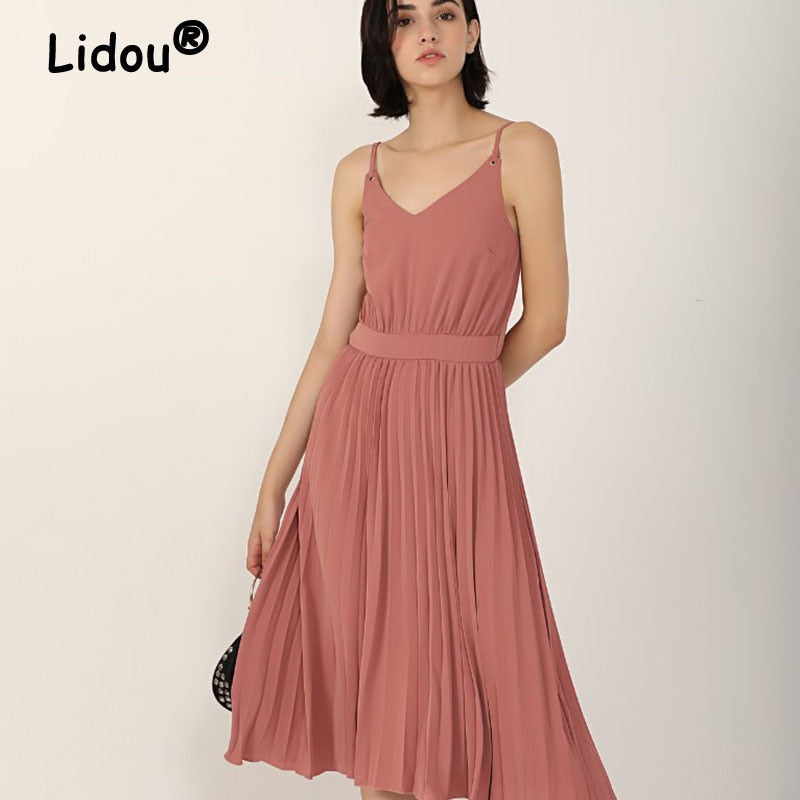 Women Fashion Sling V Neck Long Dress Droopy Big Hem Backless Sexy Party Prom Club Belt Back Zipper Elegant Female Dresses 2XL