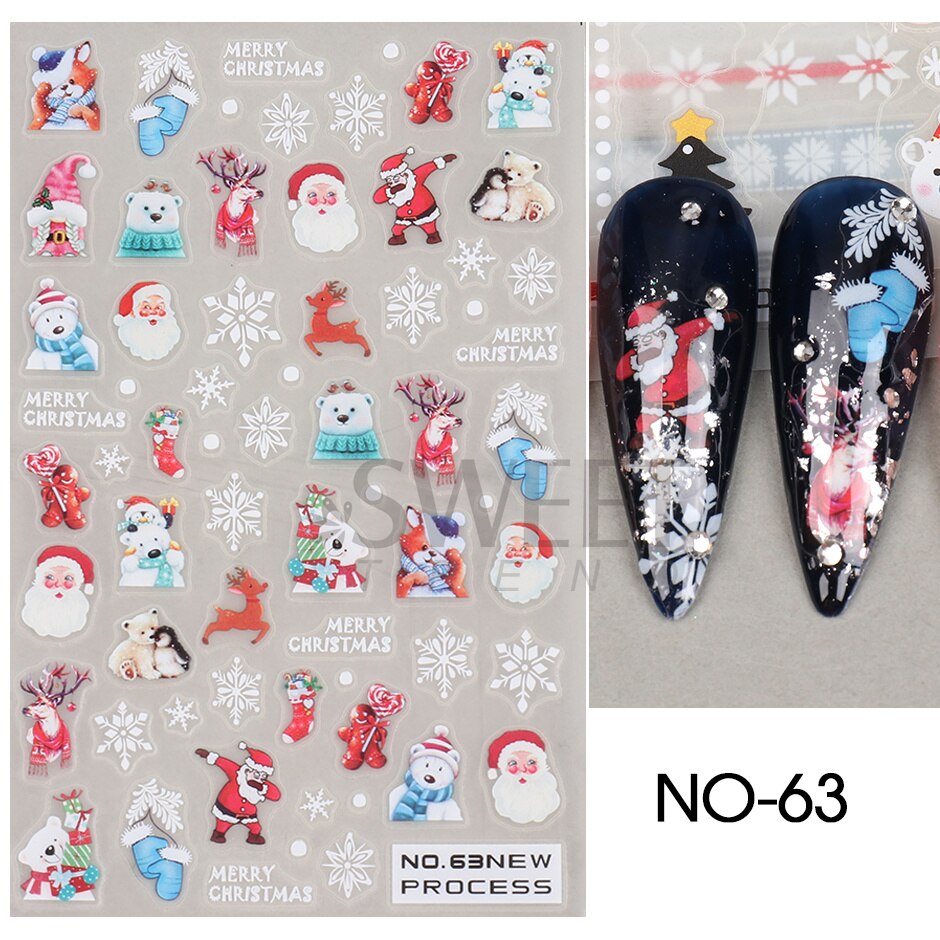 Snow Bird Winter Autumn Nail Art Stickers Maple Leaf Cotton Flower Fall Design Line Adhesive Sliders Manicure Decoration JINO-48 NO-63