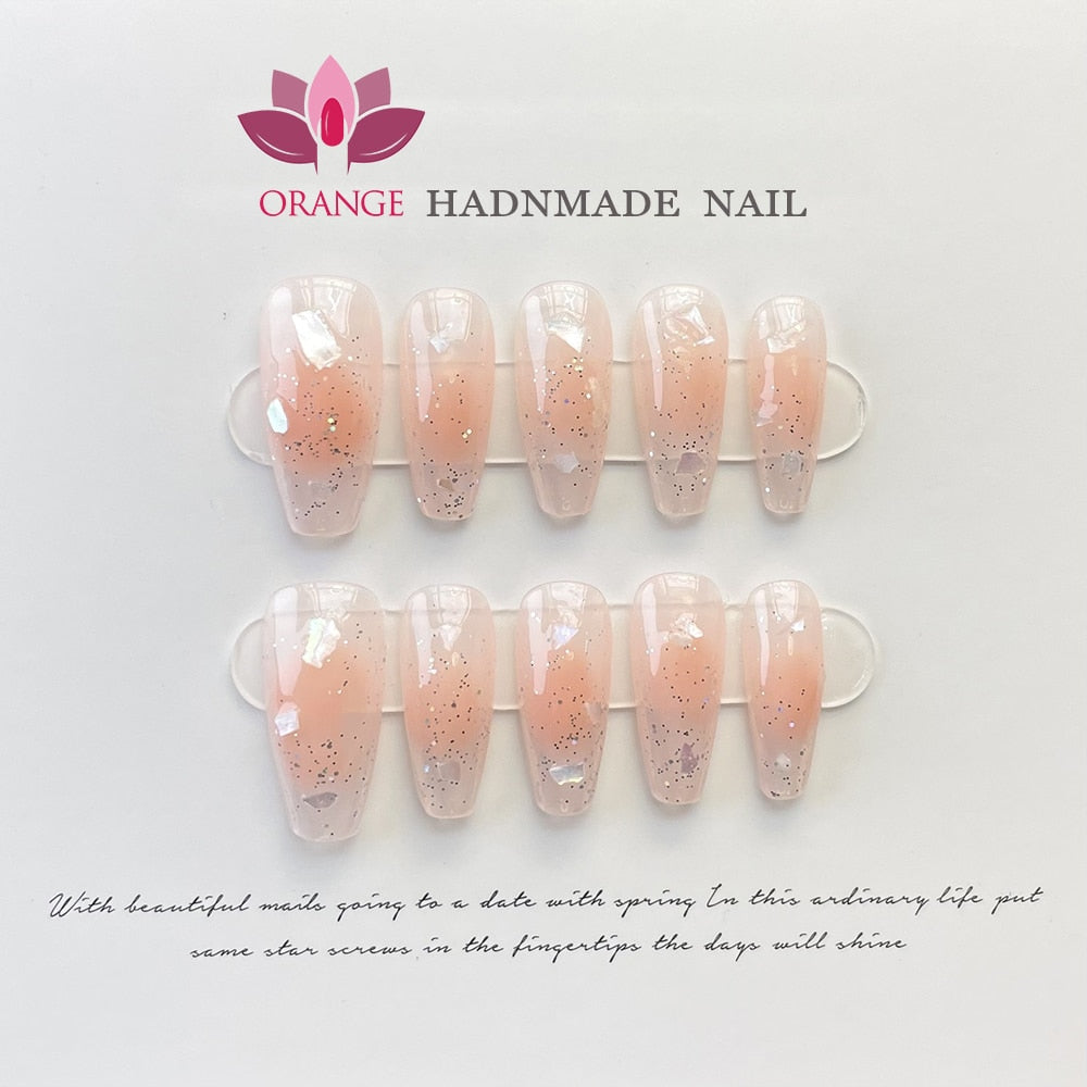 Press on Nails Tips Gel Full Cover With Design y2k False Nails Handmade Wearable Ballerina Medium Artificial Nail