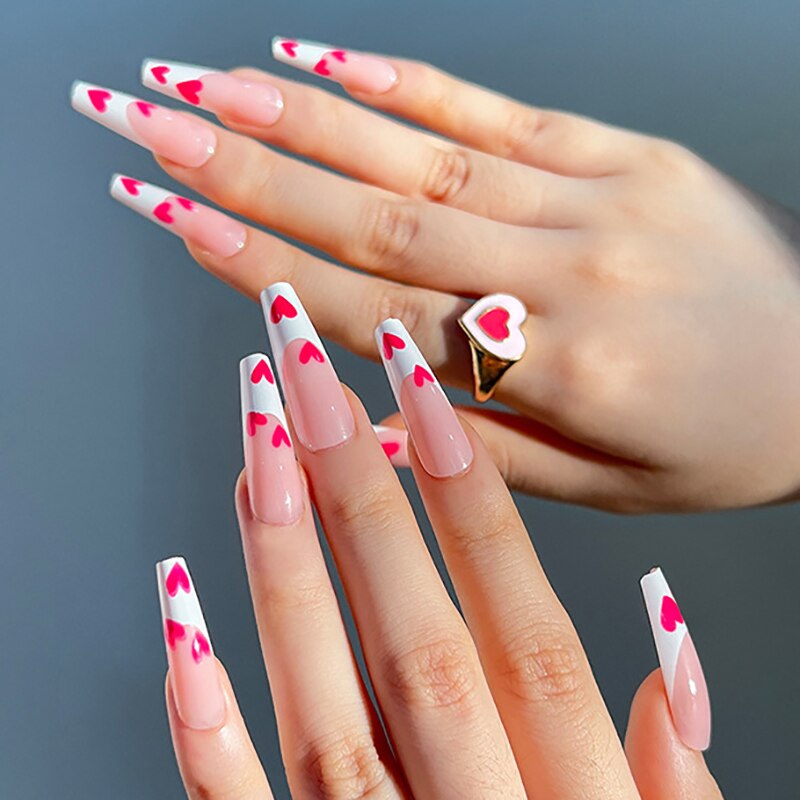 Sea Wave Carp Japanese Style Doodle False Nails Detachable Nude Pink Long Coffin Fake Nails with Glue Full Cover Press on Nails MT651JP1468