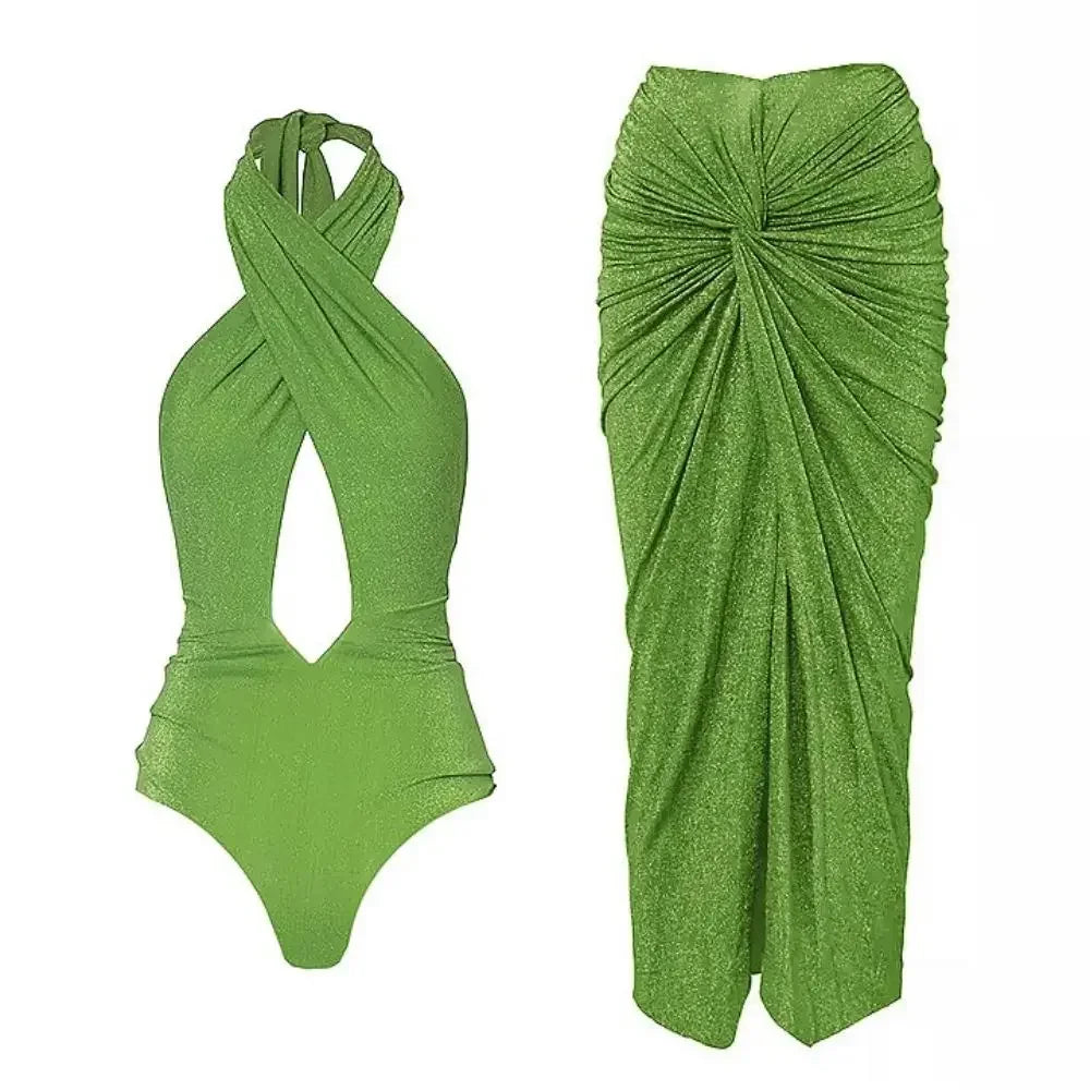 luxury One piece Women's swimsuit Summer vacation outfits Swimwear Beachwear bathing suit bikini sets two piece swimsuit and sarong 4