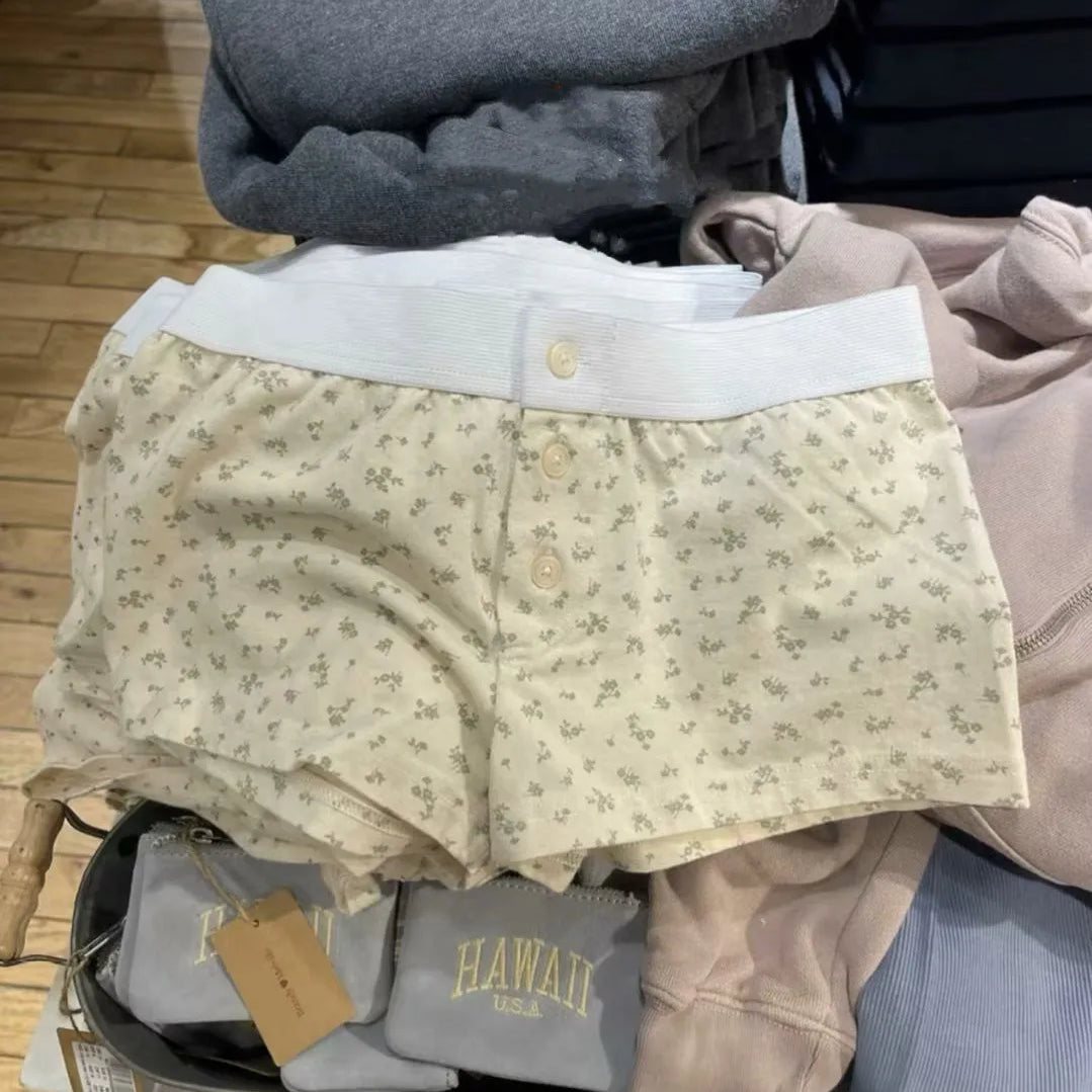 Casual Women Soft Cotton Front Buttons Shorts Summer Vintage Low Waist Female Chic Bottoms color10 One Size