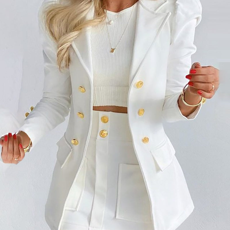 Unique Parts Small Suit Long Sleeve Solid Color Top and Mini Skirt Two Piece Suit Women's Skirt Suit Set Winter Suit for Women