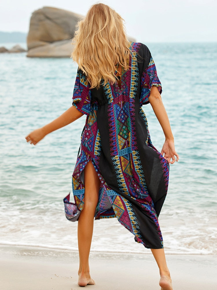 Plus Size Kaftan Beach Tunic Women Summer Beachwear Swimsuit Cover Up