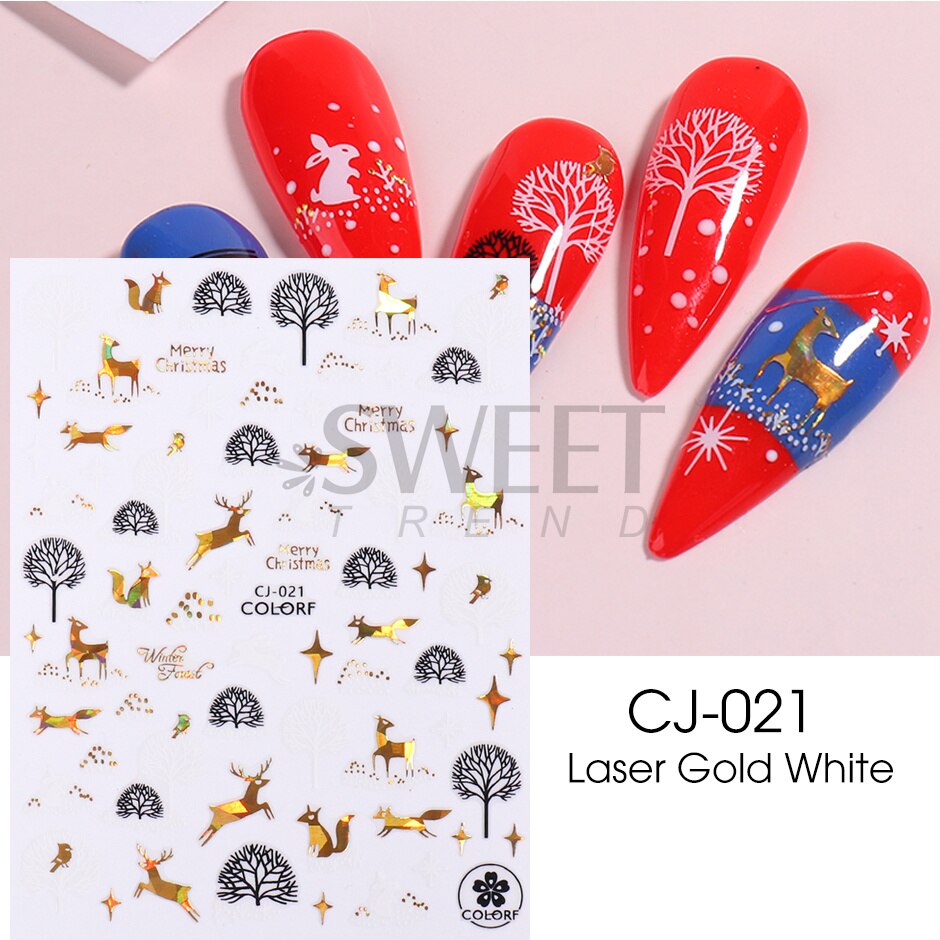 Snow Bird Winter Autumn Nail Art Stickers Maple Leaf Cotton Flower Fall Design Line Adhesive Sliders Manicure Decoration JINO-48 CJ-021 White Gold
