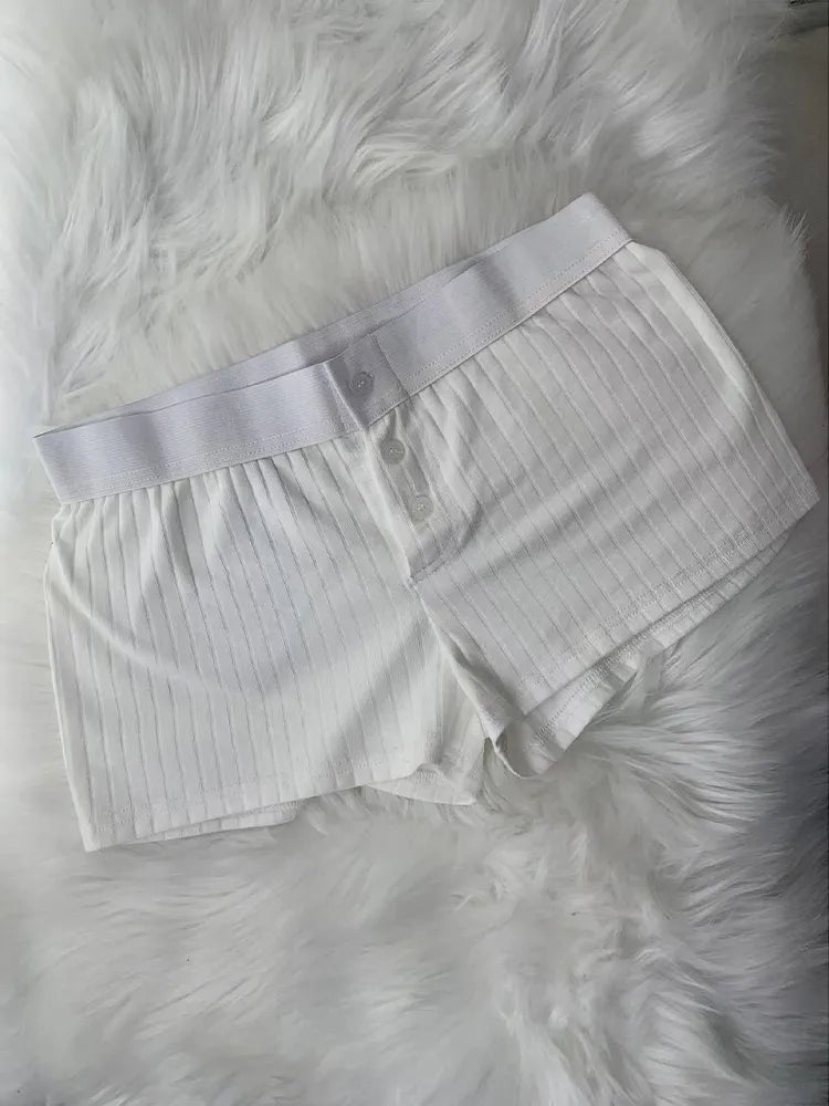 Casual Women Soft Cotton Front Buttons Shorts Summer Vintage Low Waist Female Chic Bottoms color7 One Size