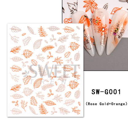 Autocollants pour Nail Art, oiseau de neige, hiver, automne, feuille d'érable, fleur de coton, ligne de conception d'automne, curseur adhésif, décoration de manucure, JINO-48 