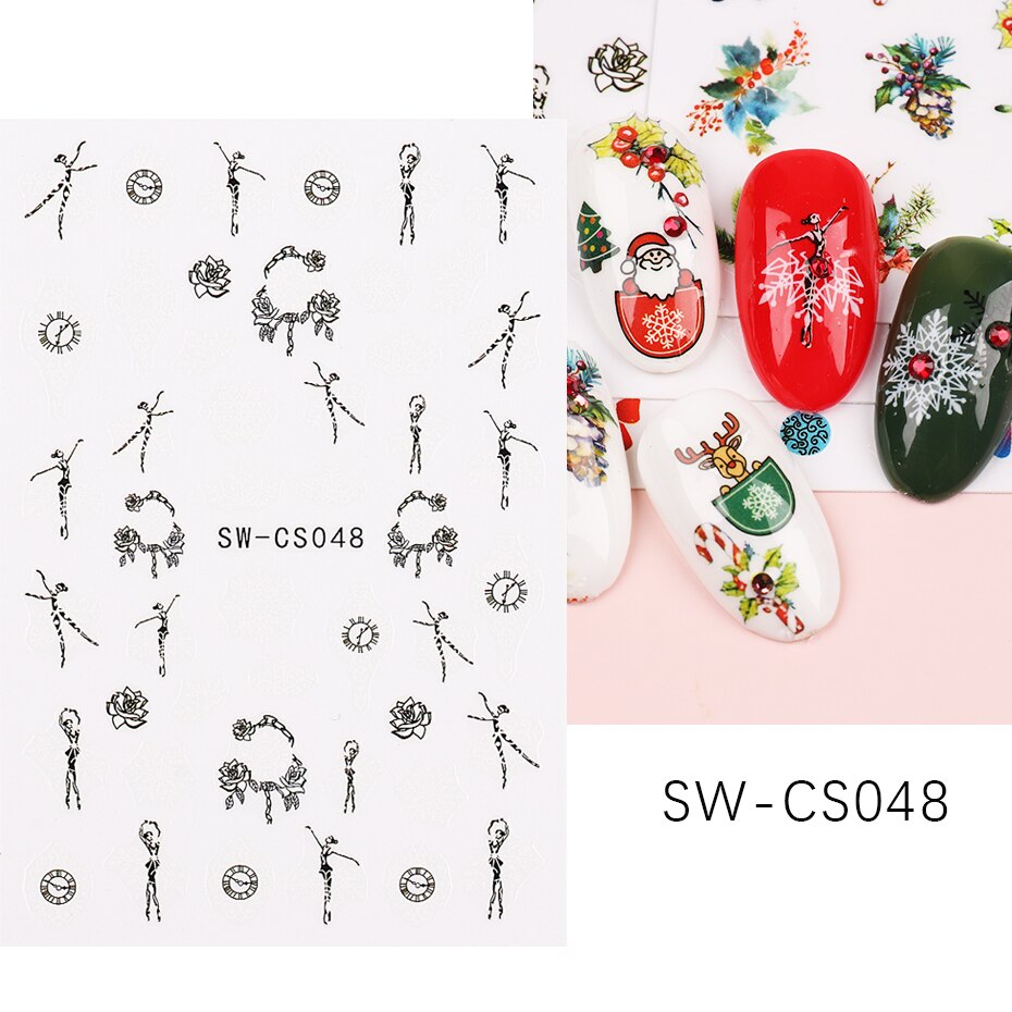 Snow Bird Winter Autumn Nail Art Stickers Maple Leaf Cotton Flower Fall Design Line Adhesive Sliders Manicure Decoration JINO-48 SW-CS048