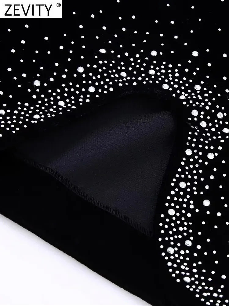 Zevity Women Fashion Shinning Sequined Design Irregular Velvet Mini Skirt Faldas Mujer Female Chic Side Zipper Vestidos QUN2663