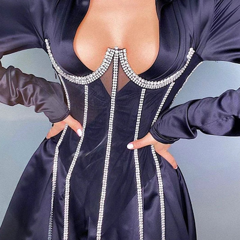 Sexy Slim Backless Corset Luxury Rhinestone Crystal Diamond Women's Vest Transparent Lace Push Up  Girdle