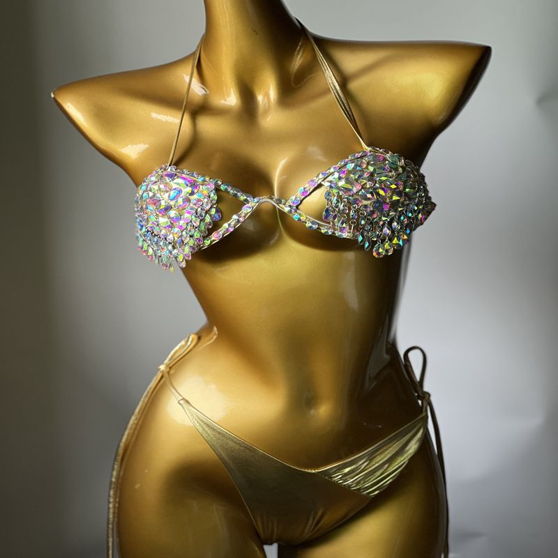 Costume da bagno sexy con strass raccolti bikini di lusso con diamanti in cristallo costume da bagno da donna con fascia push up micro costumi da bagno Biquini