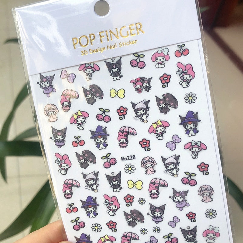 Sanrio 3D Stickers For Nails Nail Art Supplies Cartoon Hello Kitty Cinnamoroll Nail Stickers Nail Decoration Anime Nail Decals