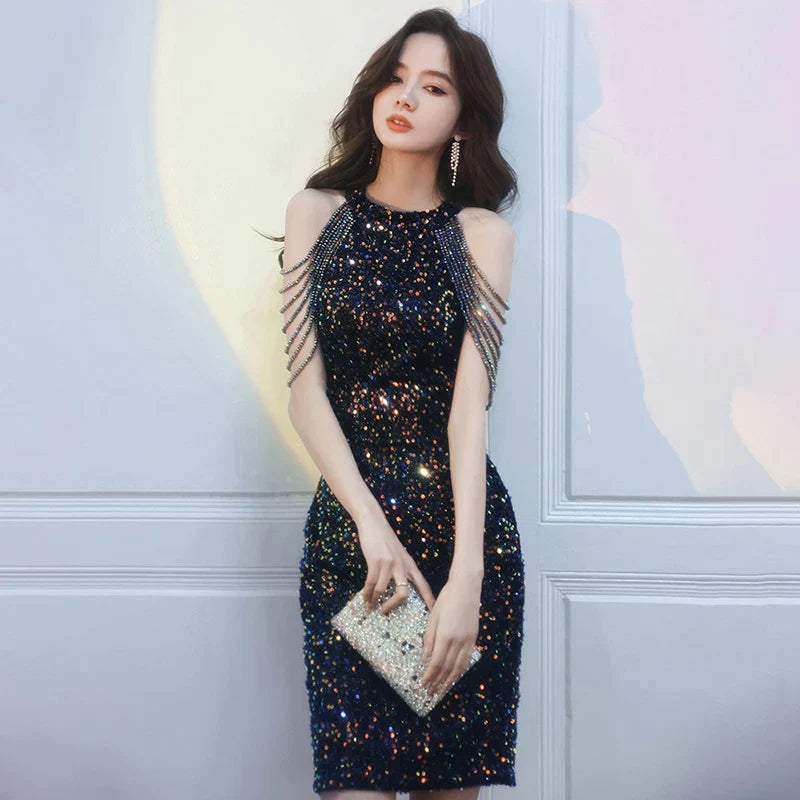 Short Sexy Sequin Robe Cocktail Dress Elegant Women Party Midi Mermaid Dress Vestido Formal Dresses Multi Color