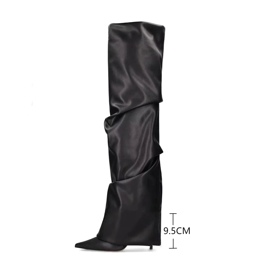 Women's High Boots Nude Black Brown Over Tight High Boots Sexy Pointed Toe Spike Kitten Heels Knight Boots Shoes Woman