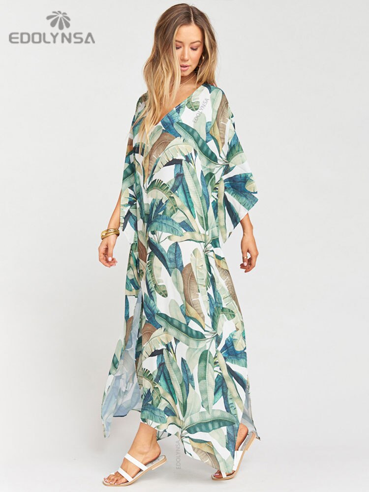 Plus Size Kaftan Beach Tunic Women Summer Beachwear Swimsuit Cover Up 930