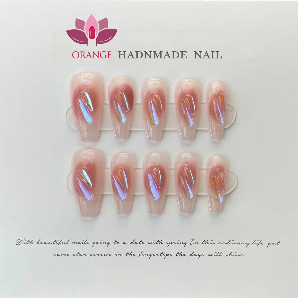 Press on Nails Tips Gel Full Cover With Design y2k False Nails Handmade Wearable Ballerina Medium Artificial Nail