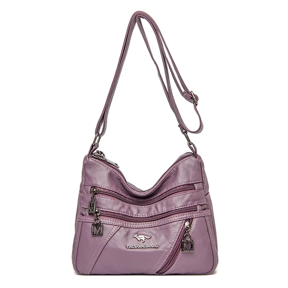 Soft Leather Luxury Handbags Purse Women Bag Designer Multi-pocket Crossbody Shoulder Bag for Female Trend Sac Purple