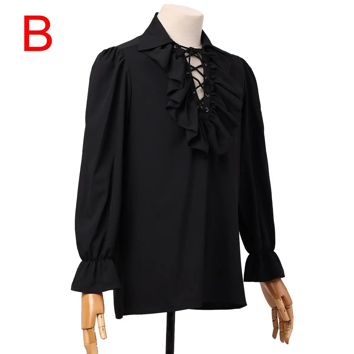 Men Pirate Shirt Vampire Prince Poet Shirts Medieval Buccaneer Frills Lace Up Renaissance Vintage Gothic Viking Blouse Tops Black B