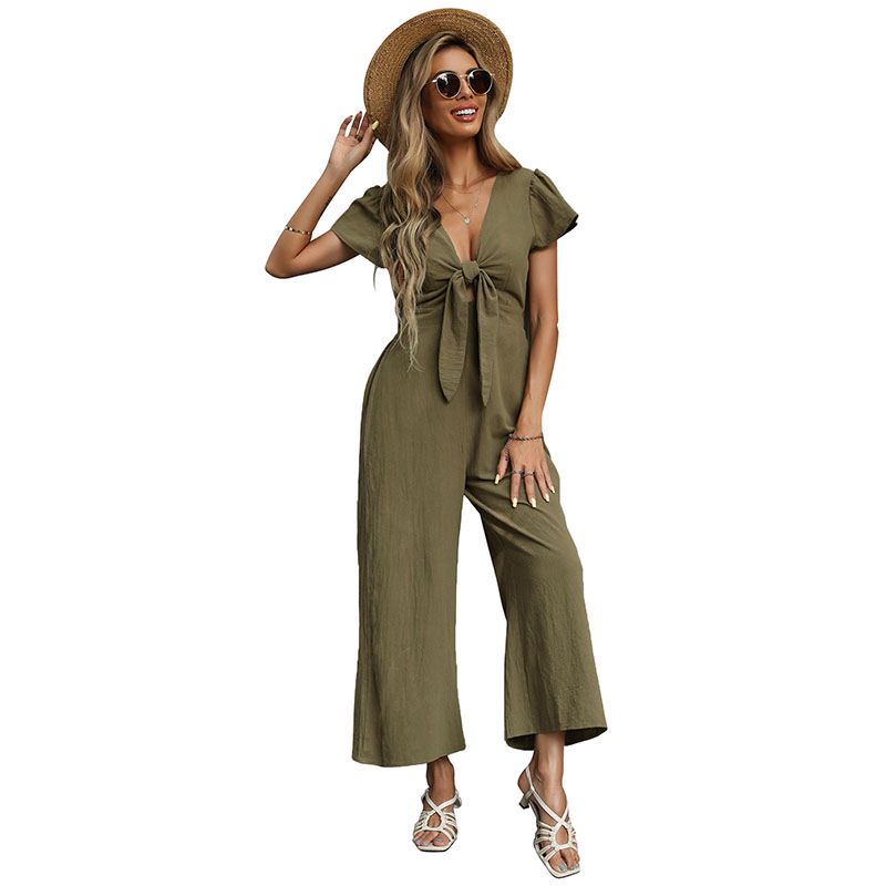 Xylocarp QL6996 2024 Summer New Sexy Nine Points Cotton Hemp Wide Leg Casual Jumpsuit