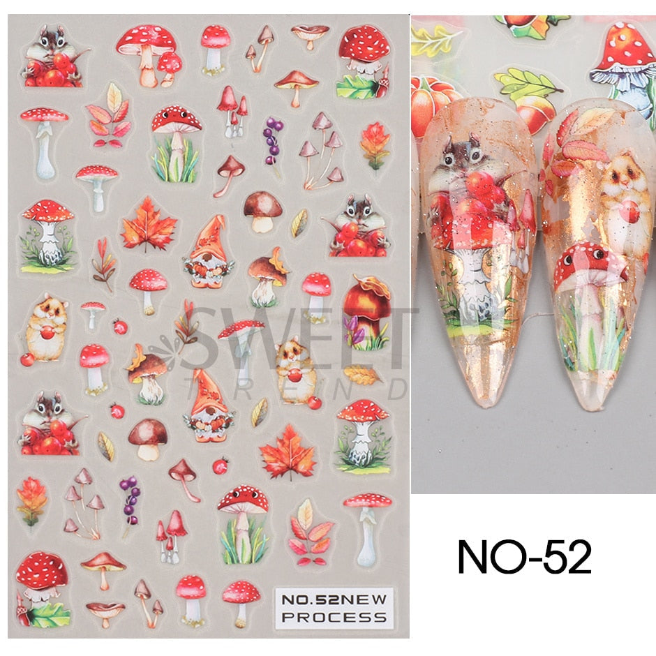 Snow Bird Winter Autumn Nail Art Stickers Maple Leaf Cotton Flower Fall Design Line Adhesive Sliders Manicure Decoration JINO-48 NO-52