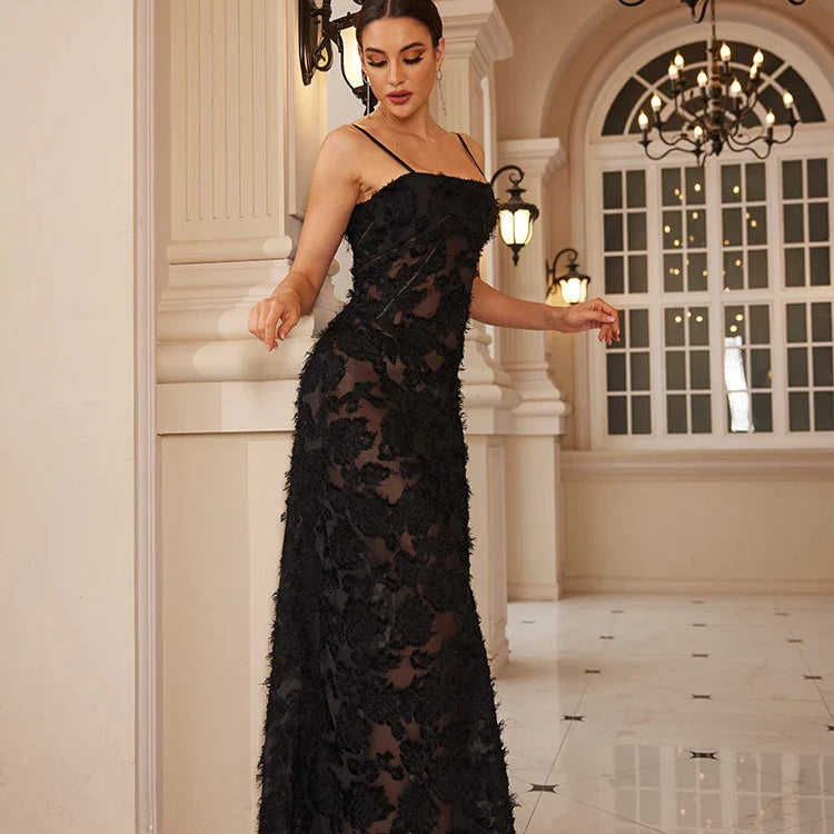 Formal Occasion Dresses Maxi Black Appliques Dresses for Dancing Parties Long Elegant and Beautiful Women Dress