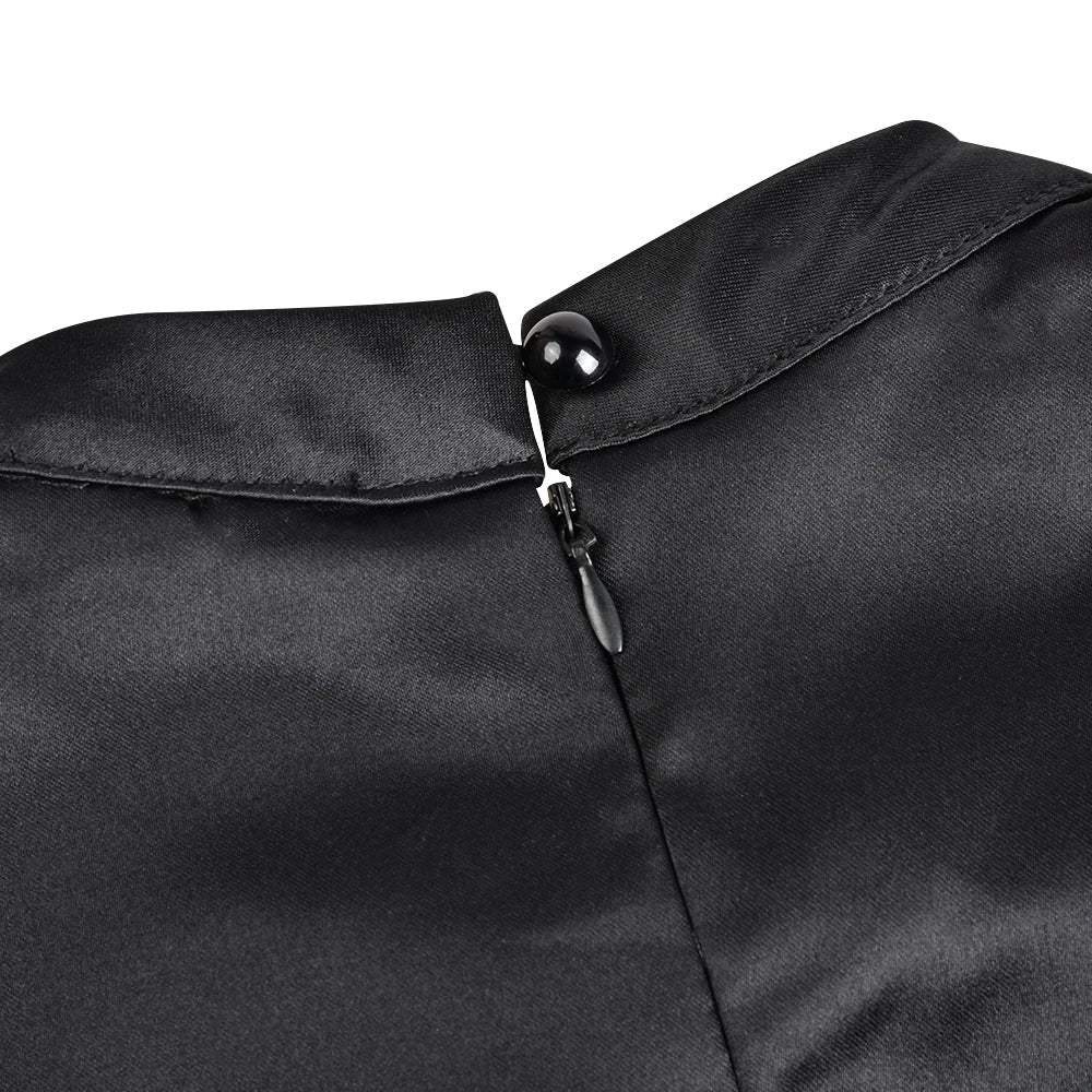 Women Elegant Black Dress Half High Collar High Waist A-Line Dresses Slim Fit Dress Office Lady Female Solid Vestidos