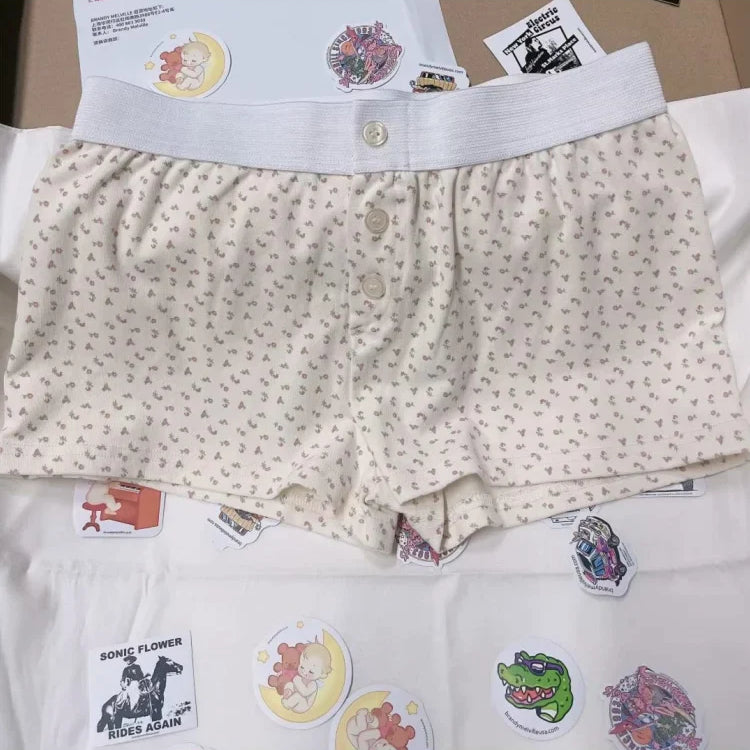 Casual Women Soft Cotton Front Buttons Shorts Summer Vintage Low Waist Female Chic Bottoms color2 One Size