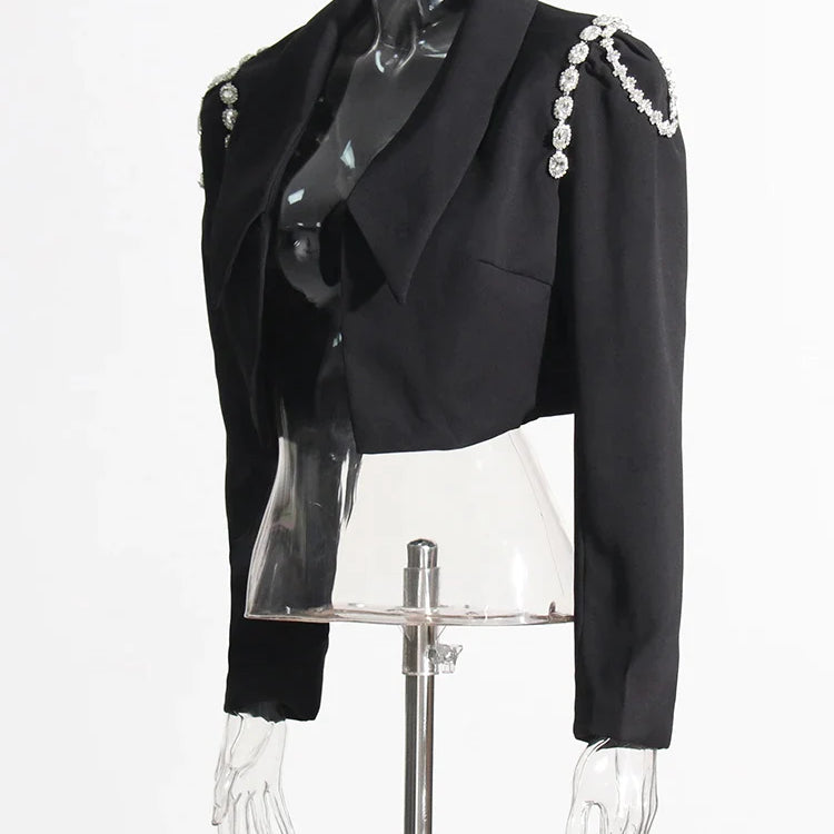 Slimming Solid Blazers For Women Lapel Long Sleeve Patchwork Diamond Temperament Blazer Female Fashion Clothing New