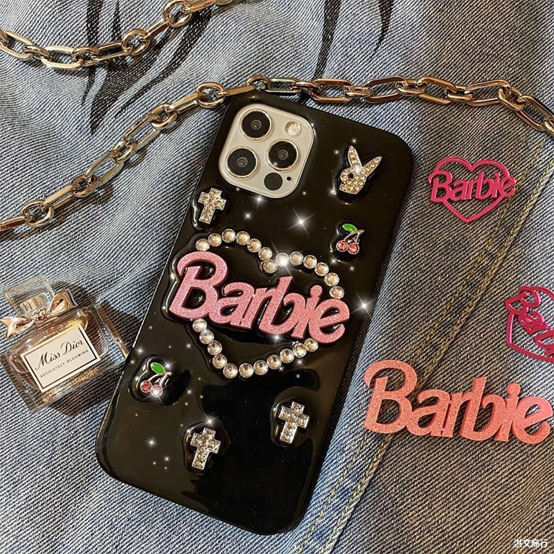 Y2K Filles Barbie Lettre Coque De Téléphone Mode Femmes Étui De Protection pour Iphone14Promax Anime Femelle Pvc Cellulaire Coque Couverture Accessoire 
