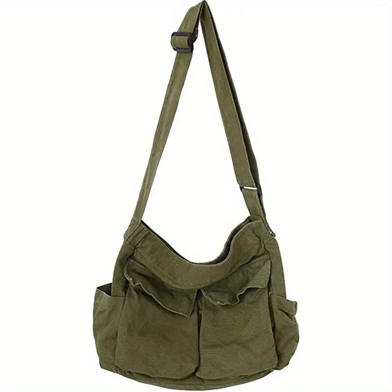 Women Vintage Handbag Canvas Teenager Shoulder Tote Bags Messenger Bags Ladies Casual Handbag Crossbody Purse army green